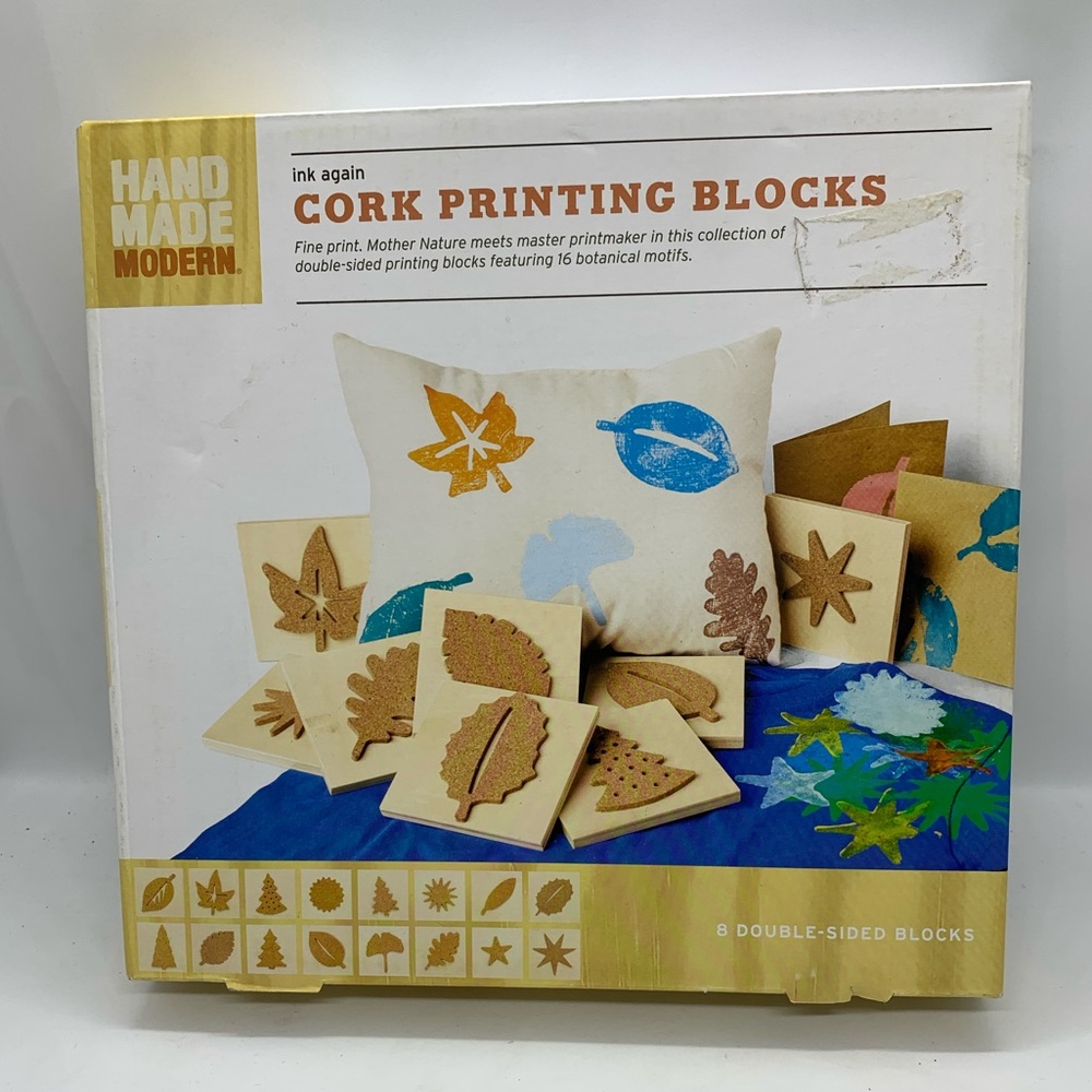 Cork Printing Blocks 16 Botanical Nature Motifs Ink Again NIB